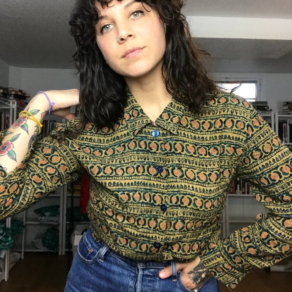 Vintage Patterned Button Down Blouse - B59 - image 8